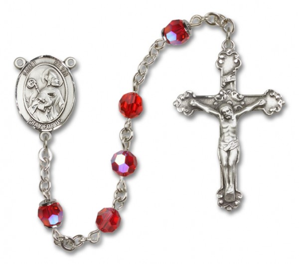 St. Kevin Sterling Silver Heirloom Rosary Fancy Crucifix - Ruby Red