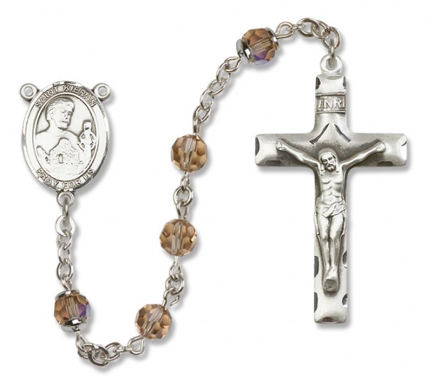 St. Kieran Sterling Silver Heirloom Rosary Squared Crucifix - Topaz