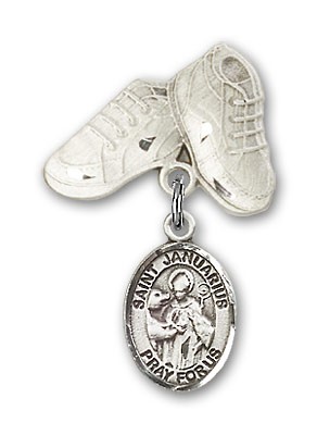 Pin Badge with St. Januarius Charm and Baby Boots Pin - Silver tone