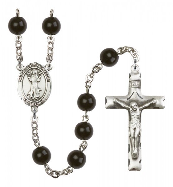 Men's St. Francis of Assisi Silver Plated Rosary - Black