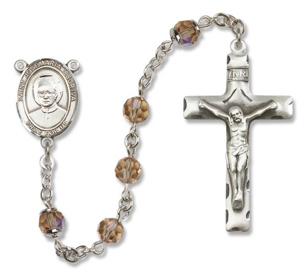 St. Josemaria Escriva Sterling Silver Heirloom Rosary Squared Crucifix - Topaz