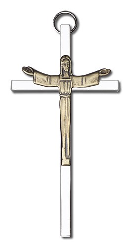 Contemporary Risen Christ Wall Crucifix 4&quot; - Two-Tone Silver