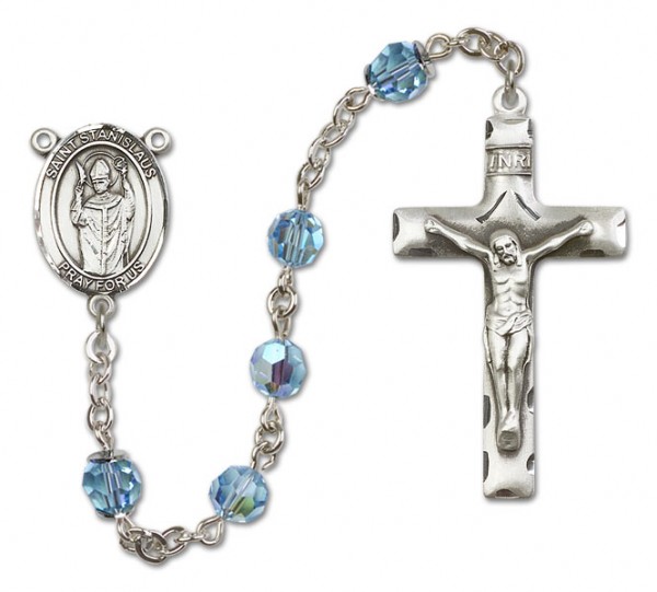 St. Stanislaus Sterling Silver Heirloom Rosary Squared Crucifix - Aqua