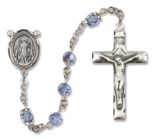 St. Juliana Sterling Silver Heirloom Rosary Squared Crucifix - Light Sapphire