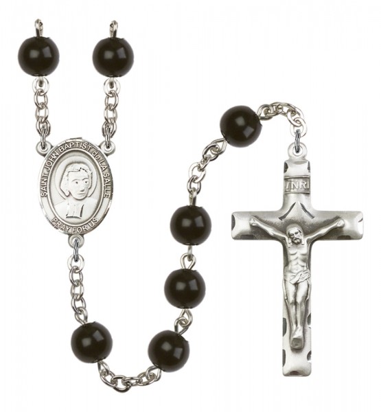 Men's St. John Baptist de la Salle Silver Plated Rosary - Black
