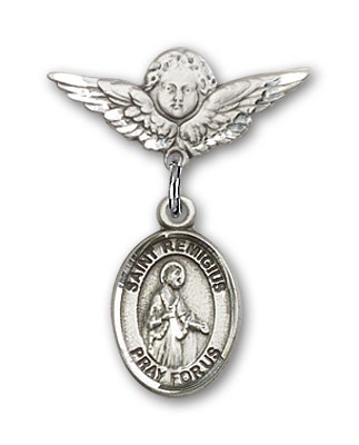 Pin Badge with St. Remigius of Reims Charm and Angel with Smaller Wings Badge Pin - Silver tone