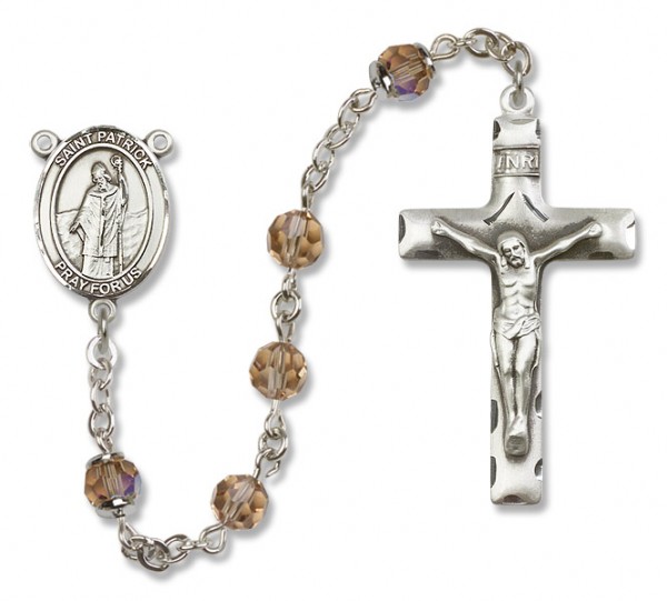 St. Patrick Sterling Silver Heirloom Rosary Squared Crucifix - Topaz