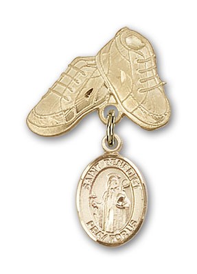 Pin Badge with St. Benedict Charm and Baby Boots Pin - Gold Tone