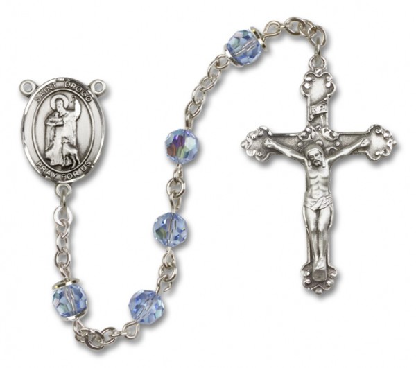 St. Drogo Sterling Silver Heirloom Rosary Fancy Crucifix - Light Sapphire