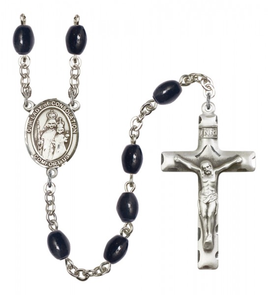Men's Our Lady of Consolation Silver Plated Rosary - Black Oval