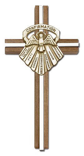 Gifts of Confirmation Wall Cross in Walnut and Metal Inlay 6&quot; - Two-Tone Silver