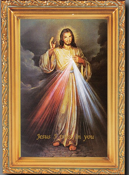 Divine Mercy Antique Gold Framed Print - Full Color