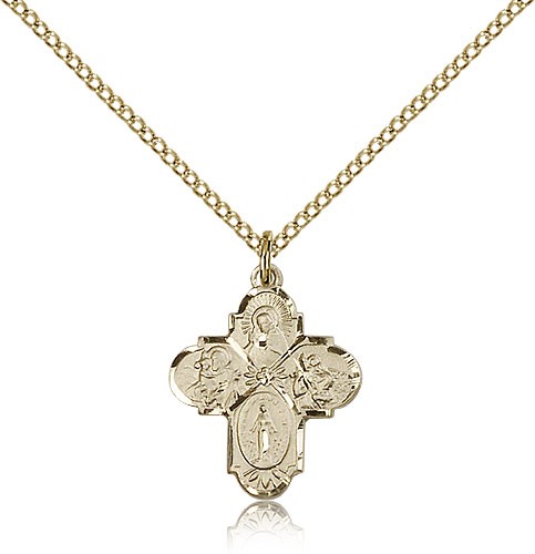 Girl's Dainty 4-Way Pendant with Flower Center - 14KT Gold Filled