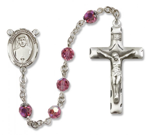 St. Maria Faustina Sterling Silver Heirloom Rosary Squared Crucifix - Rose