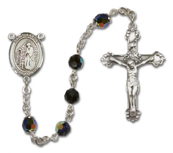 St. Aaron Sterling Silver Heirloom Rosary Fancy Crucifix - Black