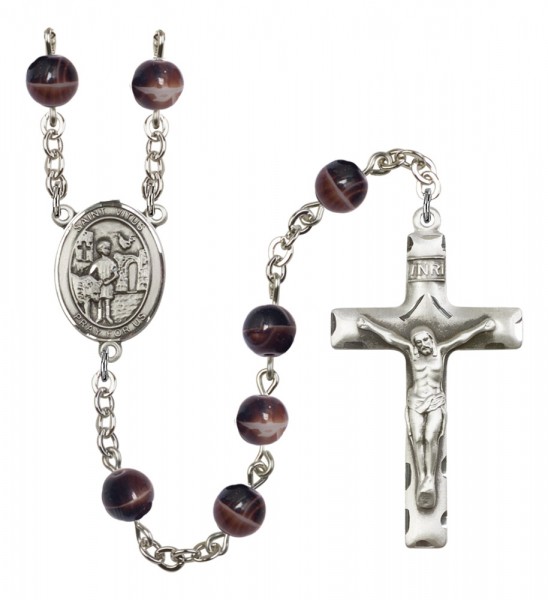 Men's St. Vitus Silver Plated Rosary - Brown
