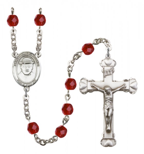Women's St. Damien of Molokai Birthstone Rosary - Ruby Red