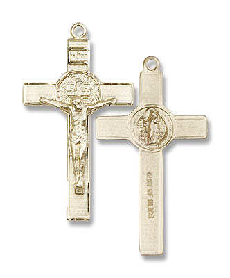 Women's St. Benedict Crucifix Pendant - 14K Solid Gold