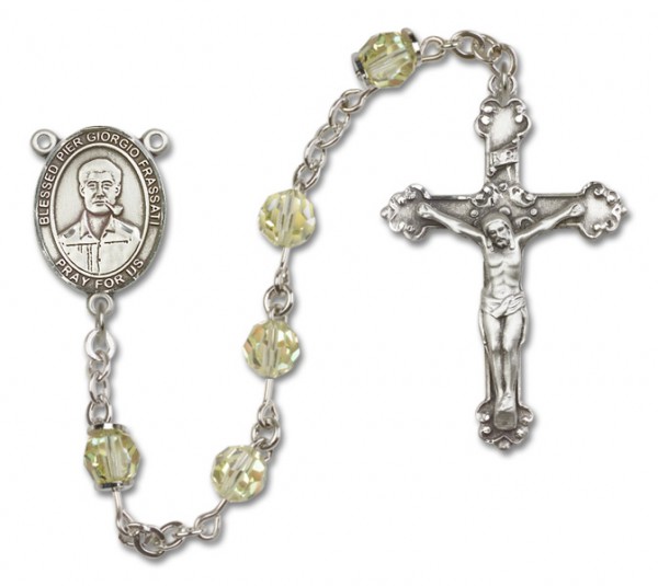 Blessed Pier Giorgio Frassati Sterling Silver Heirloom Rosary Fancy Crucifix - Zircon
