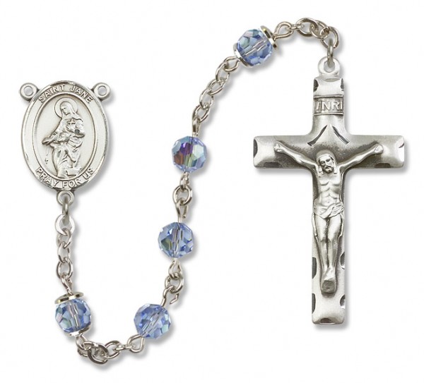 St. Jane Frances de Chantal Sterling Silver Sterling Silver Heirloom Rosary Squared Crucifix - Light Sapphire