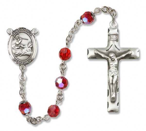 St. Joshua Sterling Silver Heirloom Rosary Squared Crucifix - Ruby Red