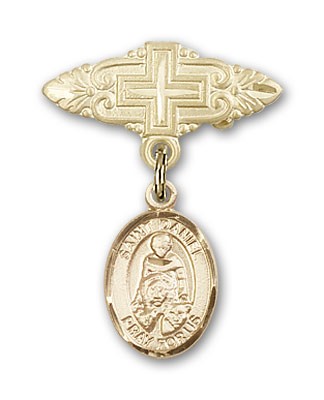 Pin Badge with St. Daniel Charm and Badge Pin with Cross - Gold Tone