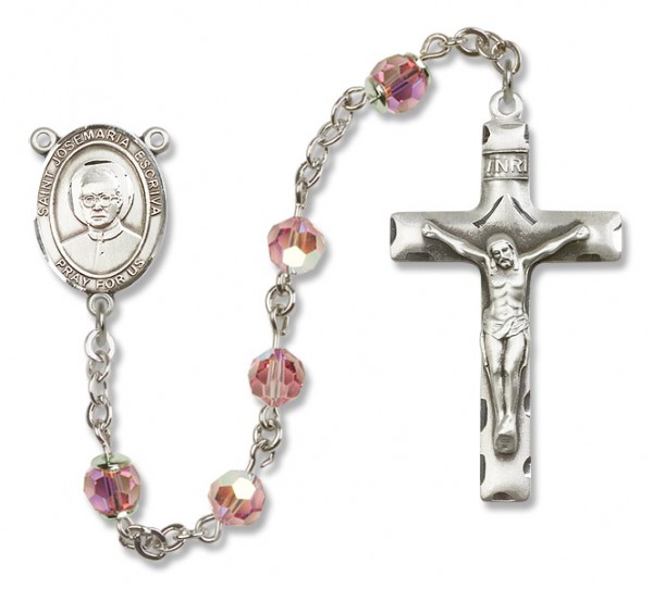 St. Josemaria Escriva Sterling Silver Heirloom Rosary Squared Crucifix - Light Rose