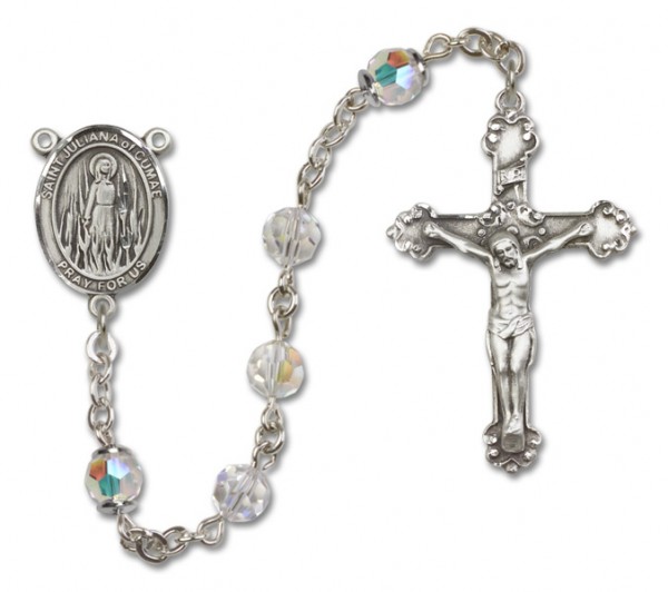 St. Juliana Sterling Silver Heirloom Rosary Fancy Crucifix - Crystal