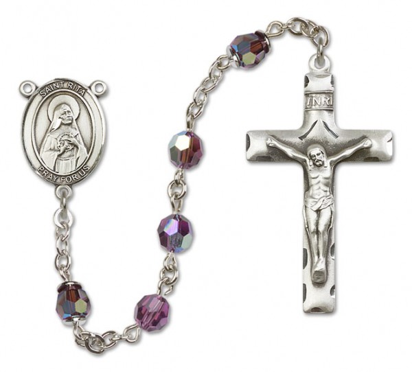St. Rita of Cascia Sterling Silver Heirloom Rosary Squared Crucifix - Amethyst