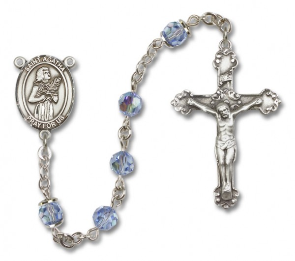 St. Agatha Sterling Silver Heirloom Rosary Fancy Crucifix - Light Amethyst