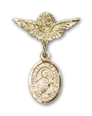 Pin Badge with St. Martin de Porres Charm and Angel with Smaller Wings Badge Pin - Gold Tone