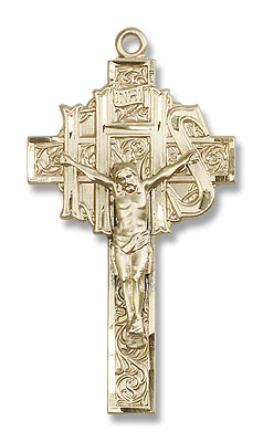 Men's Large IHS Crucifix Pendant - 14K Solid Gold