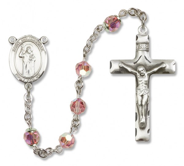 St. Columbkille Sterling Silver Heirloom Rosary Squared Crucifix - Light Rose