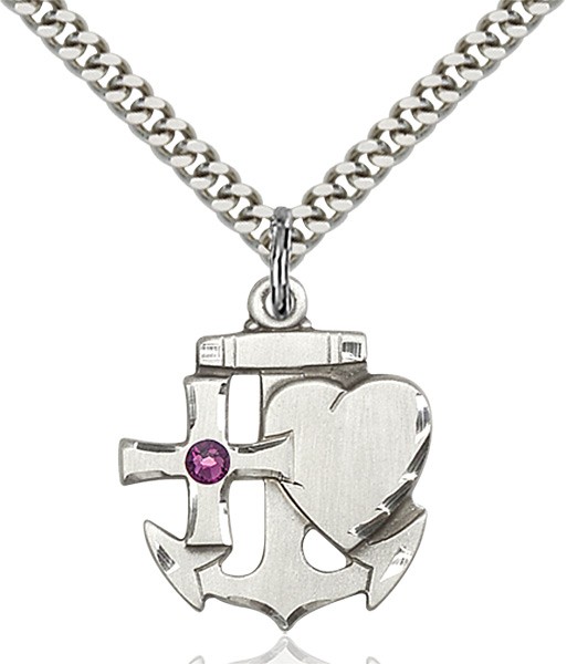 Faith Hope and Charity Pendant with Birthstone Option - Amethyst