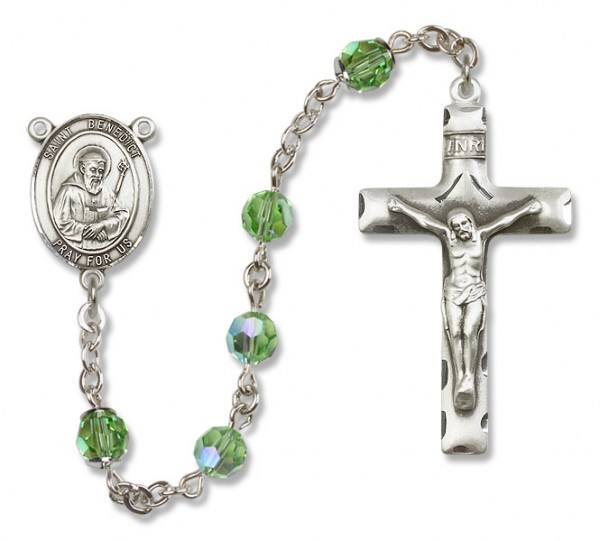 St. Benedict Sterling Silver Heirloom Rosary Squared Crucifix - Peridot