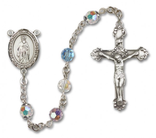 St. Bartholomew Sterling Silver Heirloom Rosary Fancy Crucifix - Multi-Color