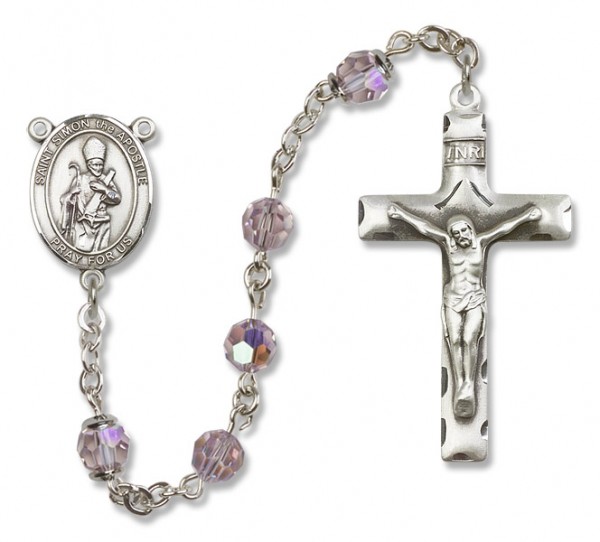 St. Simon Sterling Silver Heirloom Rosary Squared Crucifix - Light Amethyst