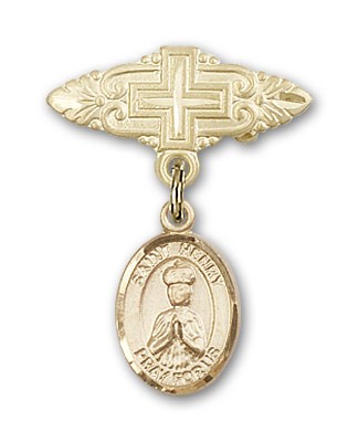 Pin Badge with St. Henry II Charm and Badge Pin with Cross - 14K Solid Gold