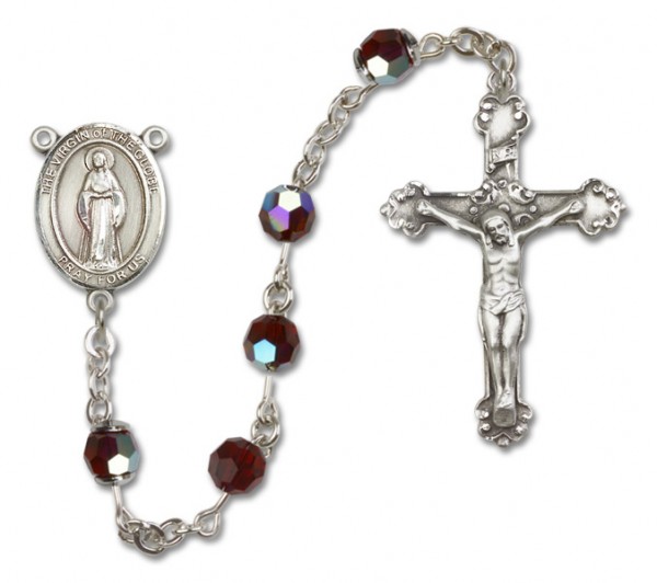 Virgin of the Globe Sterling Silver Heirloom Rosary Fancy Crucifix - Garnet
