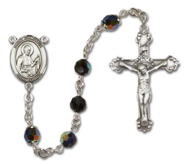St. Camillus of Lellis Sterling Silver Heirloom Rosary Fancy Crucifix - Black