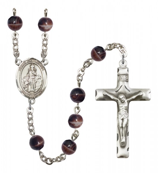Men's St. Cornelius Silver Plated Rosary - Brown