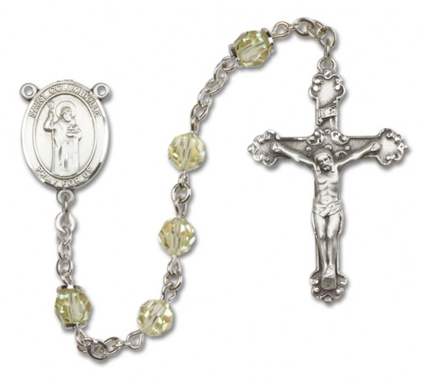 St. Columbkille Sterling Silver Heirloom Rosary Fancy Crucifix - Zircon