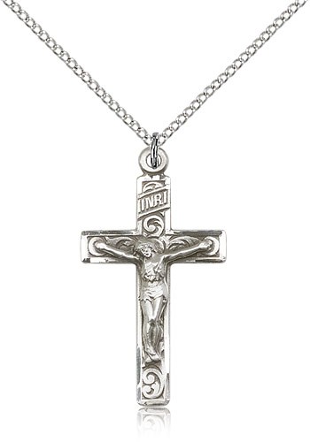 Women's Scroll Design Crucifix Necklace - Sterling Silver