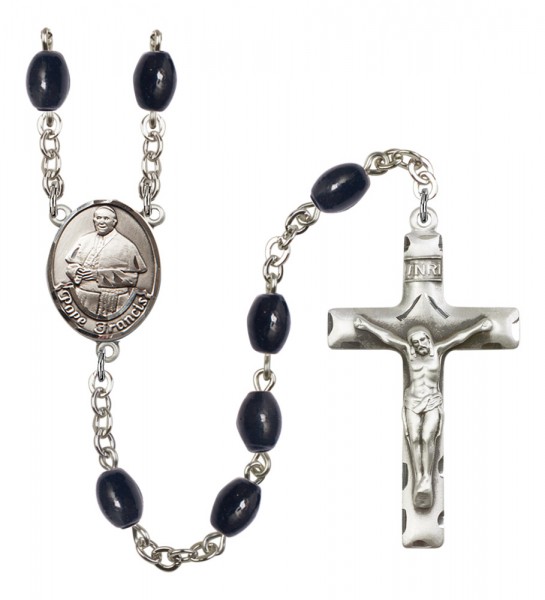 Men's Pope Francis Silver Plated Rosary - Black Oval