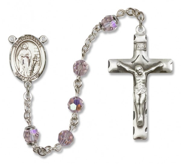 St. Susanna Sterling Silver Heirloom Rosary Squared Crucifix - Light Amethyst