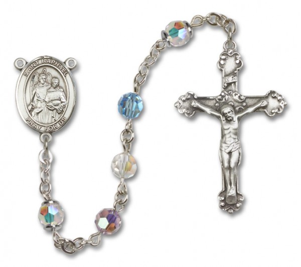 St. Raphael the Archangel Sterling Silver Heirloom Rosary Fancy Crucifix - Multi-Color