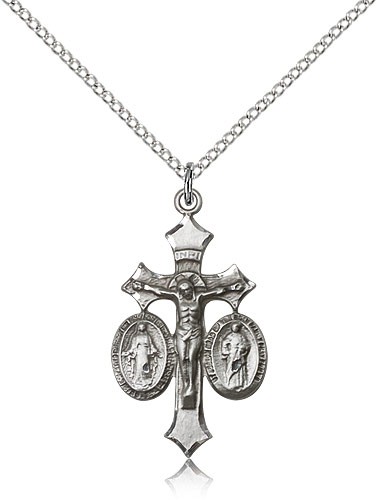 Women's Holy Family Crucifix Pendant - Sterling Silver