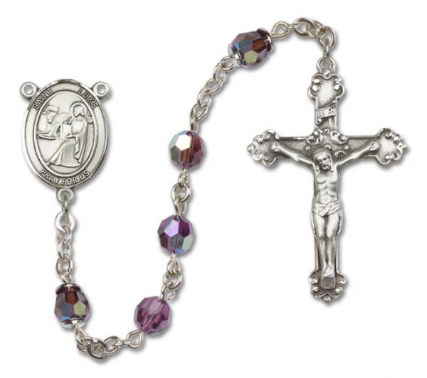 St. Luke the Apostle Sterling Silver Heirloom Rosary Fancy Crucifix - Amethyst