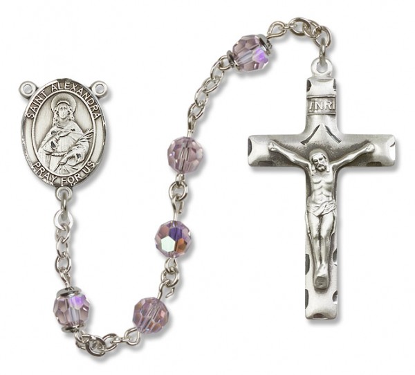 St. Alexandra Sterling Silver Heirloom Rosary Squared Crucifix - Light Amethyst
