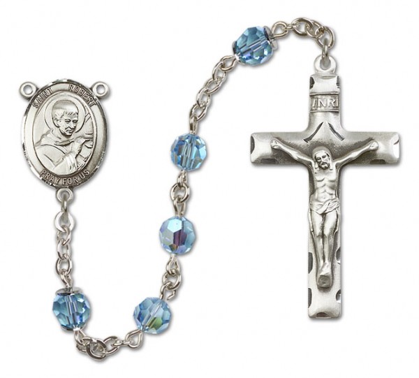 St. Robert Bellarmine Sterling Silver Heirloom Rosary Squared Crucifix - Aqua